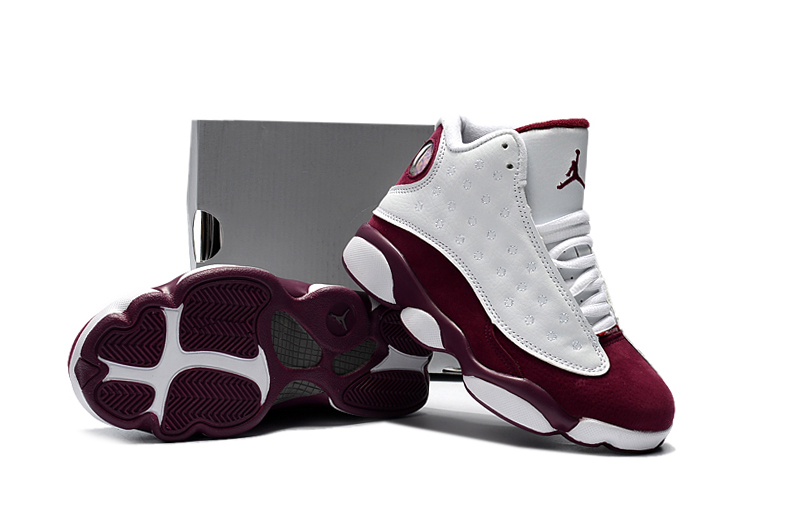 Kids' 2017 Air Jordan 13 White Wine Red Shoes - Click Image to Close