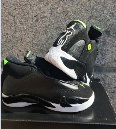 2016 Kids Air Jordan 14 Retro Black Green Shoes - Click Image to Close