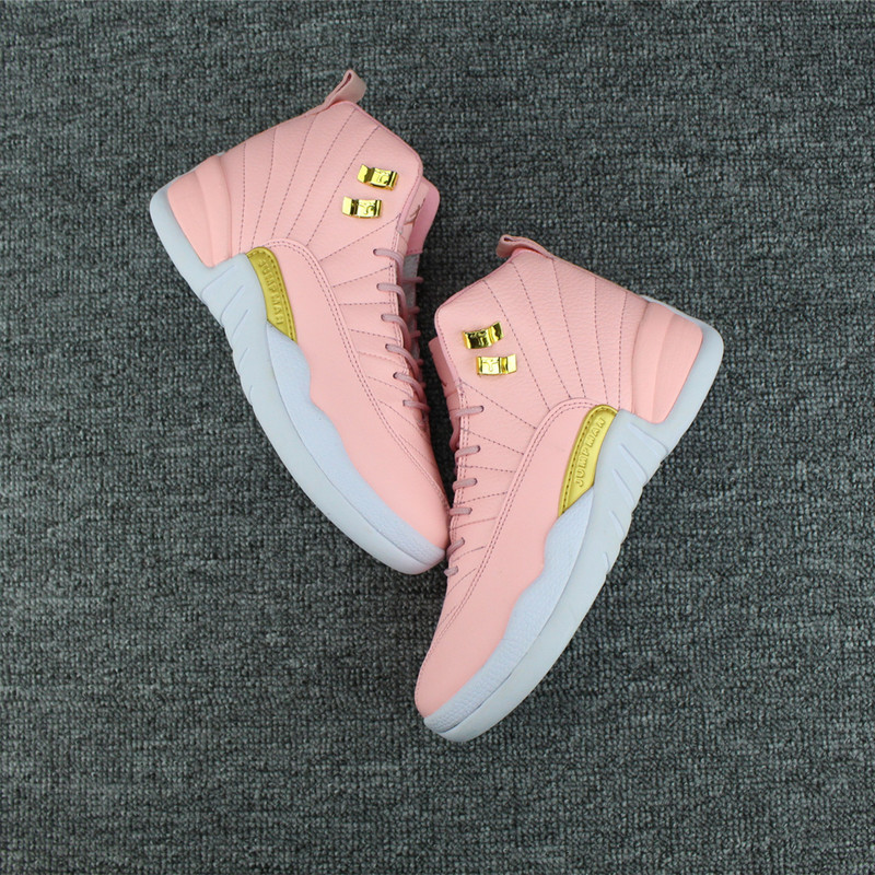 2017 Women Air Jordan 12 Pink Gold White Shoes - Click Image to Close