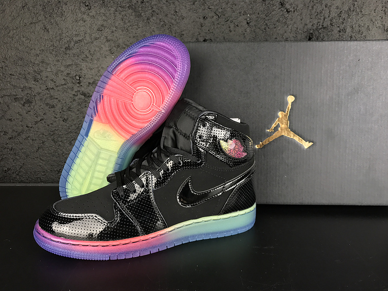 2017 Women Jordan 1 Black Rainbow - Click Image to Close