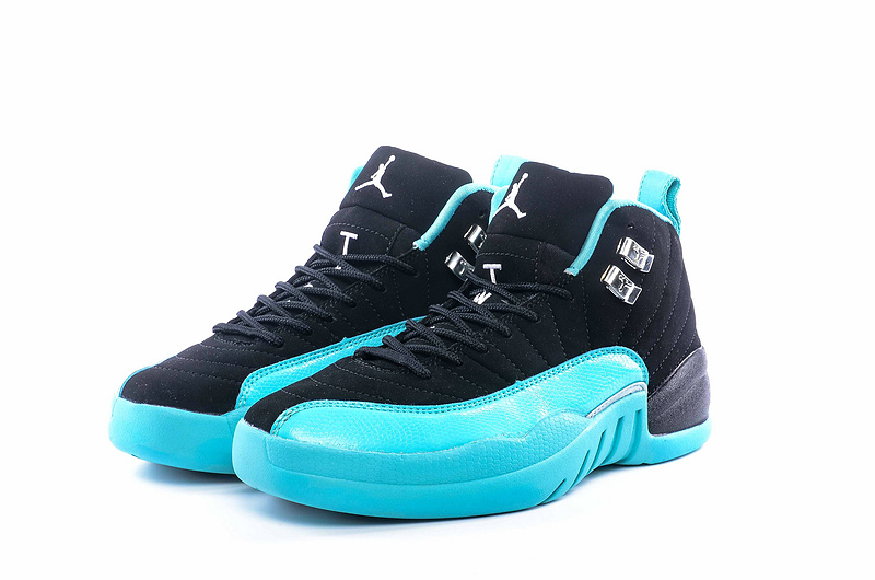 New Women Jordan 12 Retro Black Blue Shoes - Click Image to Close