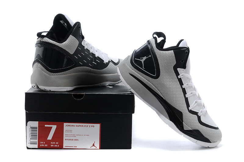 Nike Jordan Super Fly 2 Po X White Grey Black Basketball Shoes - Click Image to Close