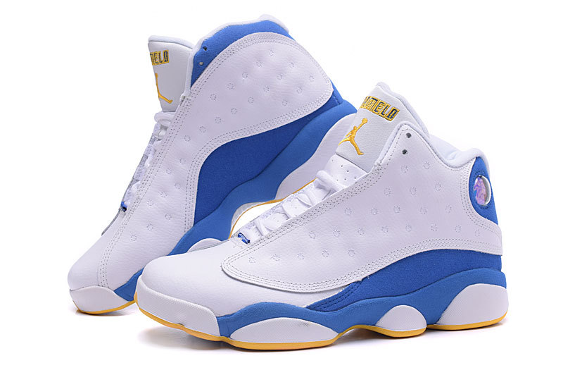 2015 Nugget Jordan 13 Anthony White Blue Yellow Shoes