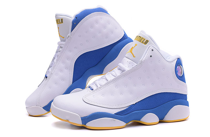 2015 Nugget Jordan 13 Anthony White Blue Yellow Shoes - Click Image to Close