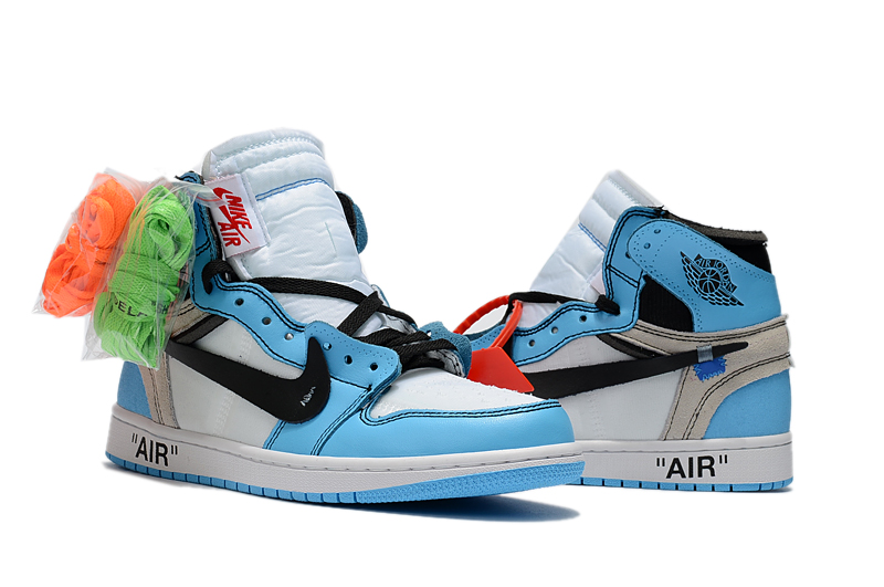 Off White Air Jordan 1 Blue Black Shoes