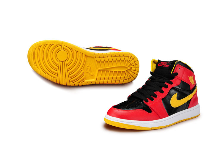 Original Air Jordan 1 Steelman Black Red Yellow Shoes - Click Image to Close