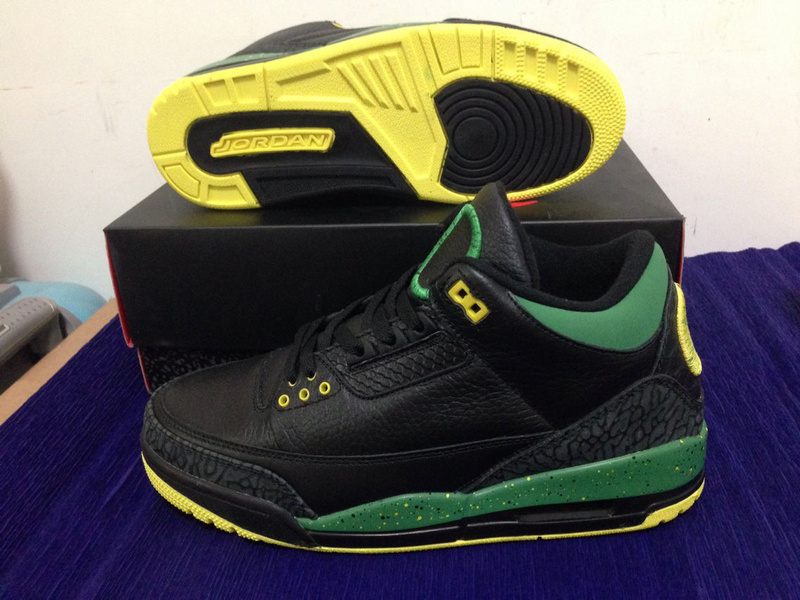 Retro Jordan 3 Oregon Ducks The Big O Black Green Yellow Shoes