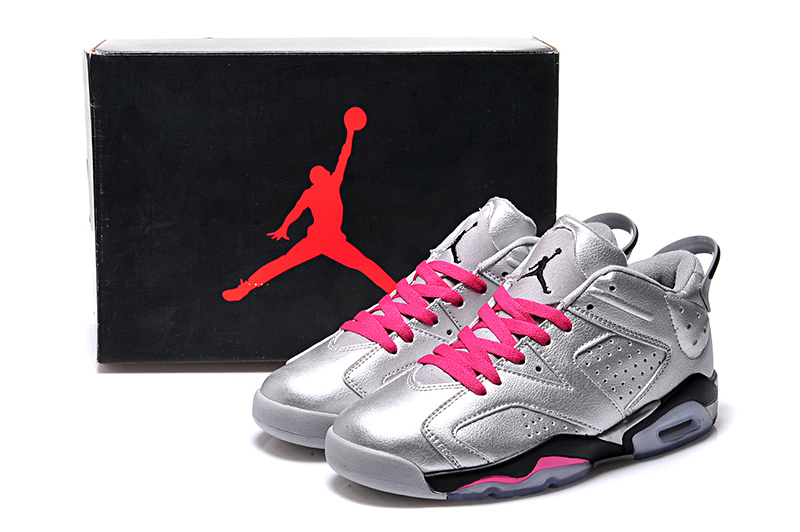 2015 Women Silver Pink Black Air Jordan 6 Low Shoes - Click Image to Close