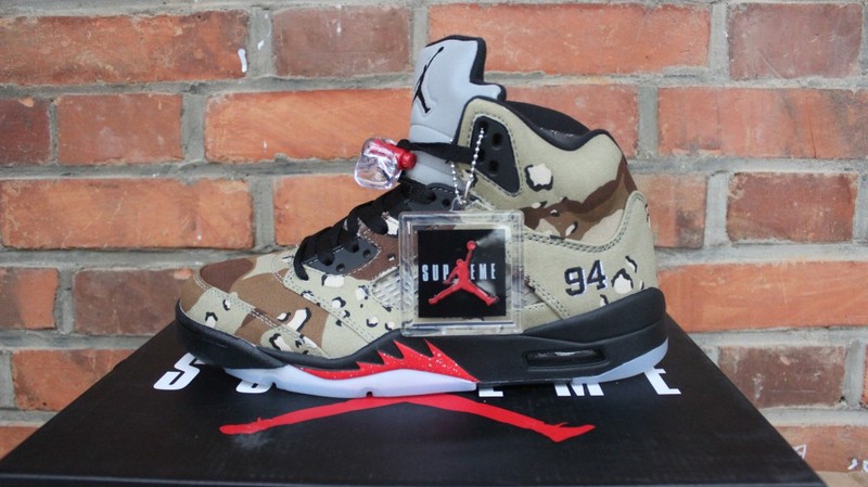 Supreme x Air Jordan 5 Camo Shoes - Click Image to Close