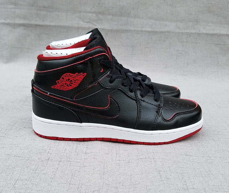 2017 Women Air Jordan 1 Mid Black Red White Shoes - Click Image to Close