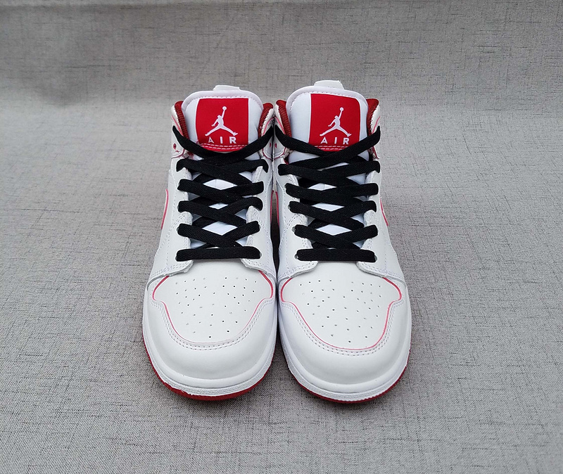 2017 Women Air Jordan 1 Mid White Black Red Shoes - Click Image to Close