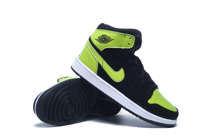 2015 Women Air Jordan 1 Retro Black Fluorscent Green Shoes