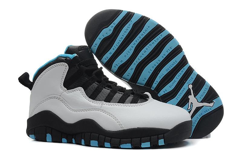 Women Air Jordan 10 White Black Blue Shoes