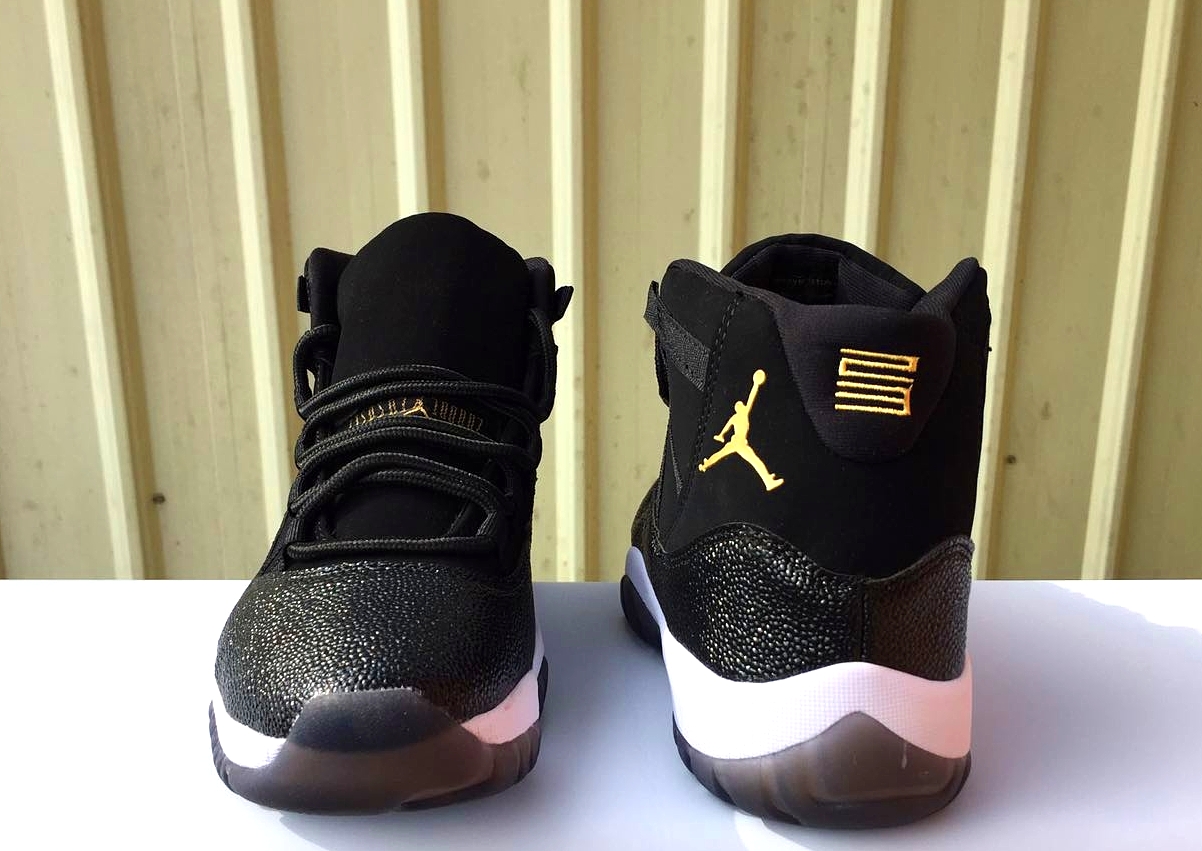 Women's 2017 Jordan 11 Pear Black Gold Shoes