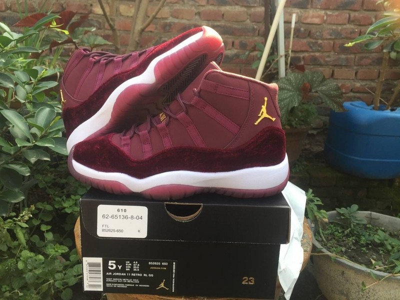 Women 2017 Jordan 11 Velvet Wine Red Gold Shoes