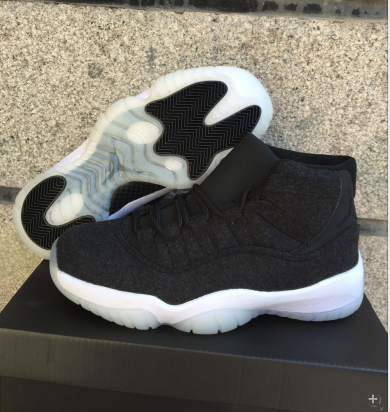 2017 Women Jordan 11 Wool Black White Shoes - Click Image to Close