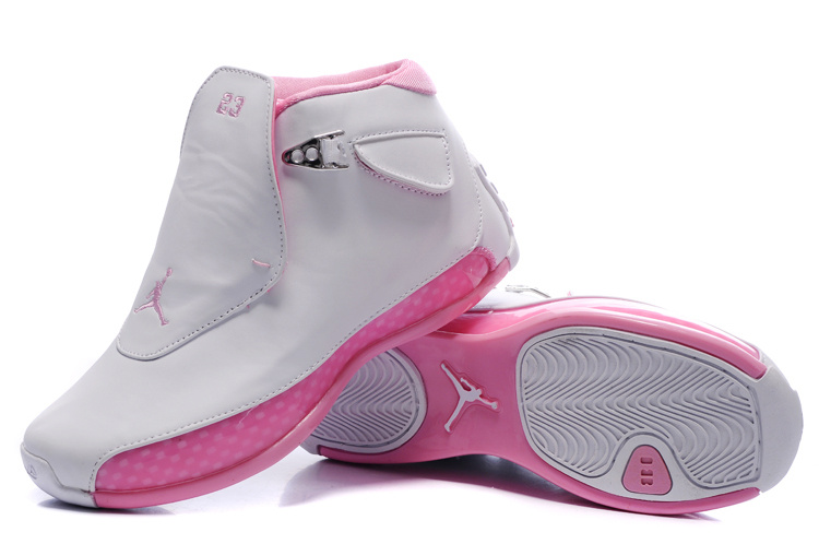 Women Jordan 18 White Pink Shoes