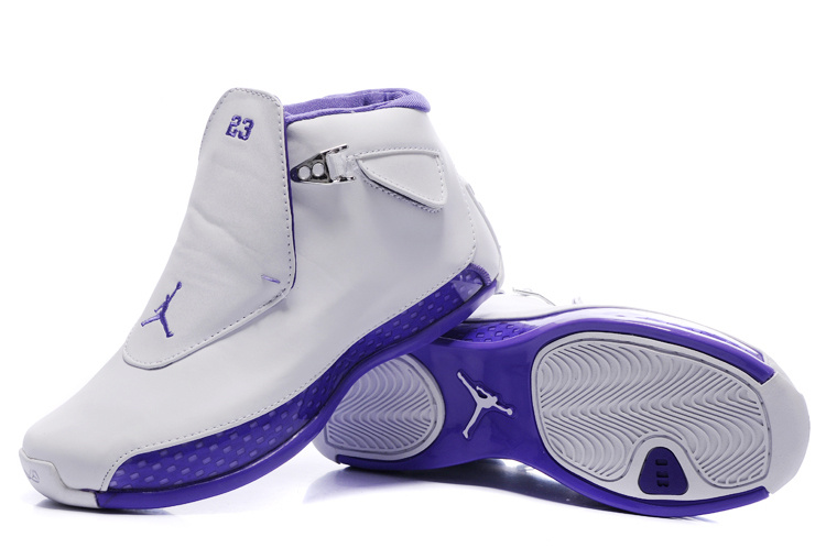 Women Jordan 18 White Purple Shoes - Click Image to Close