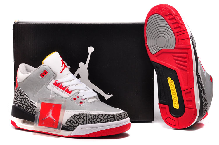 Women Air Jordan 3 Grey Red Jordan Shoes - Click Image to Close