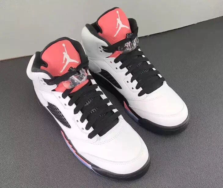 2017 Women Air Jordan 5 White Black Pink Shoes