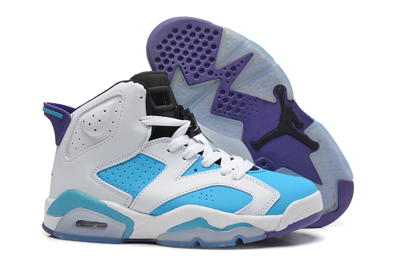 Women Air Jordan 6 White Blue Shoes - Click Image to Close