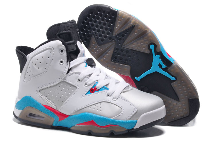 Women Air Jordan 6 White Grey Blue Shoes - Click Image to Close