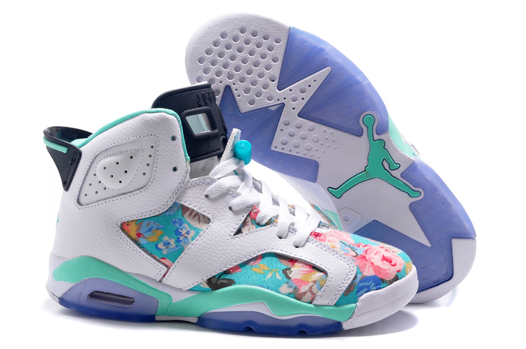 Women Air Jordan 6 White Light Blue Colors Shoes - Click Image to Close