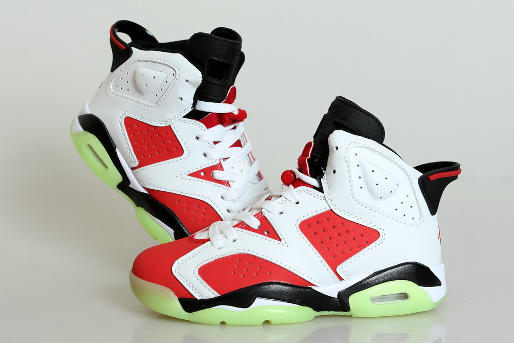 Women Air Jordan 6 White Red Black Glow in Dark Basketball Shoes - Click Image to Close