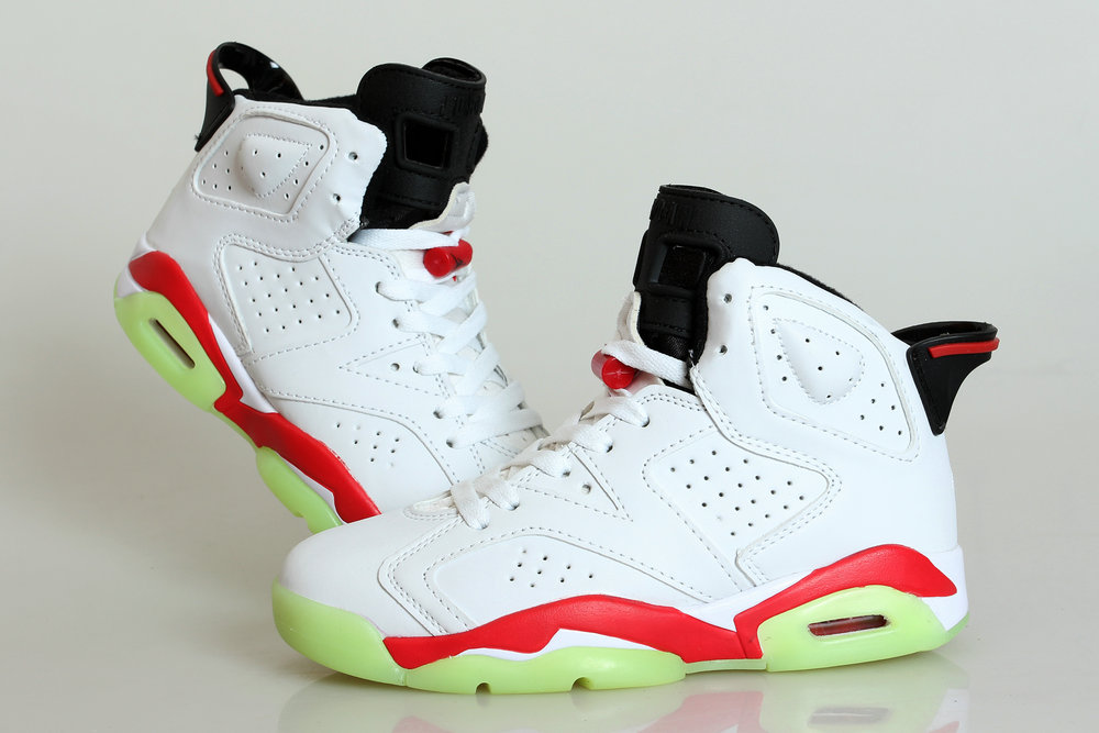 Women Air Jordan 6 White Red Glow in Dark Basketball Shoes - Click Image to Close