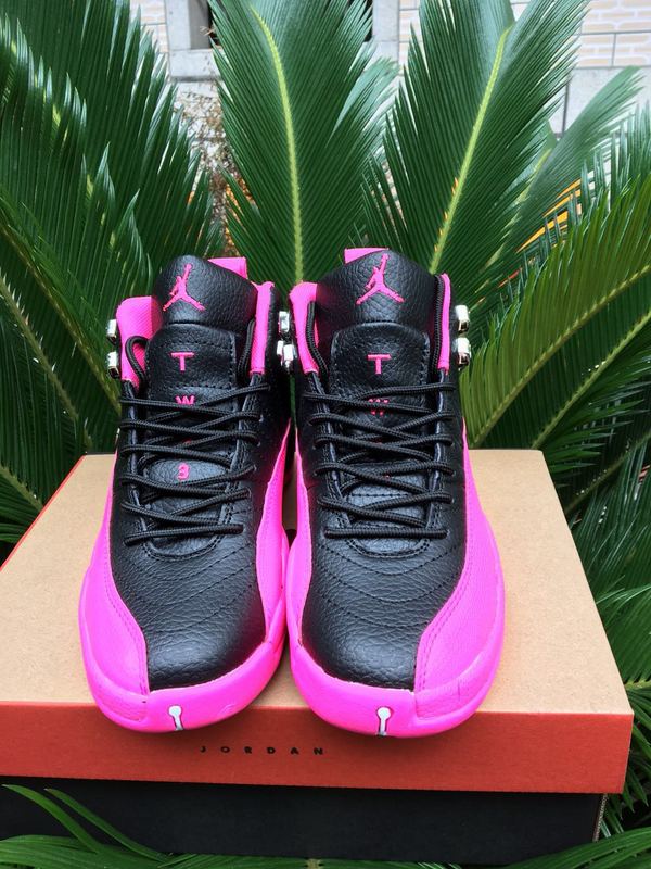 2016 Women Air Jordan 12 Retro Black Pink Red Shoes