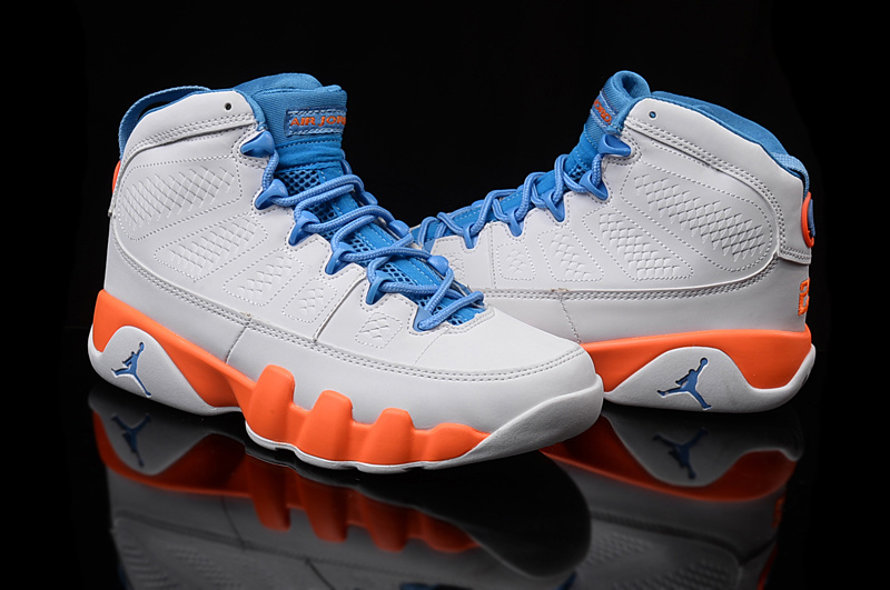 2016 Women Air Jordan 9 Grey Blue Orange Shoes