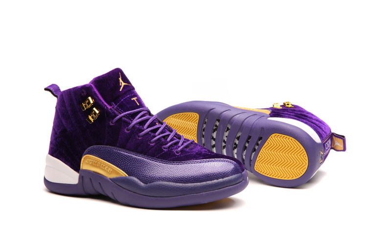 Women Jordans 12 Plueche Purple Black Yellow Shoes - Click Image to Close