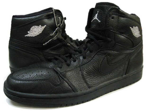 Authentic Air Jordan 1 Retro 2001 All Black Metallic Silver Shoes