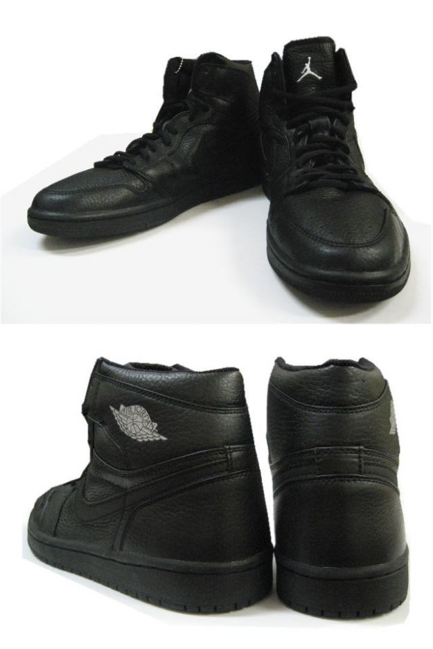 Authentic Air Jordan 1 Retro 2001 All Black Metallic Silver Shoes - Click Image to Close
