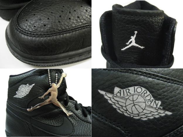 Authentic Air Jordan 1 Retro 2001 All Black Metallic Silver Shoes - Click Image to Close