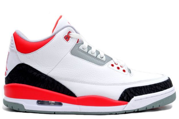 Authentic Air Jordan 3 White Fire Red Cement Grey Shoes - Click Image to Close